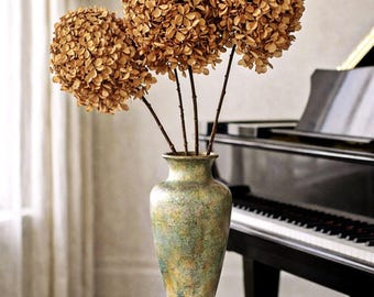 Large Dried Antique Hydrangea Bouquet 24": Chocolate Brown Tone, Rustic Floral Decor
