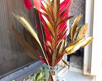 Gold & Pink Dried Flower Bouquet: Tropical Home Decor