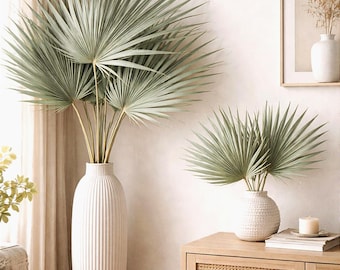Dried Sun Palm Leaves (2 Pc): 25" Old Green Tropic Fan Wedding Aisle