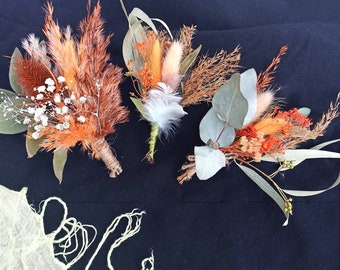Rustic Dried Flower Boutonniere: Terracotta Orange Wedding Accessory