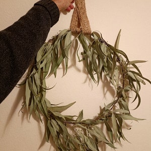 Dried Natural Eucalyptus Wreath 16", Organic Brunches with Berries, Plant Wall Arrangement, Fall Home Decor, Boho Wedding, Tropic Wreath