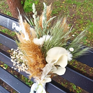 Dried Natural Bouquet, White Green Tone, Wildflowers, Rustic Bridal Bouquet, Forest Wedding, Hatural Greenery, Eucalyptus Pampas Dried Bunch