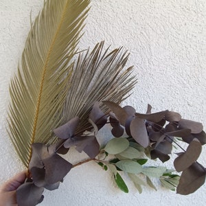 MIX Dried Palms Eucalyptus Tea Tree Branch 4Stem, Organic Tropical Bunch, Natural Dry Home Decor, Wedding Tropic Bouquet, Fete Beach Decor