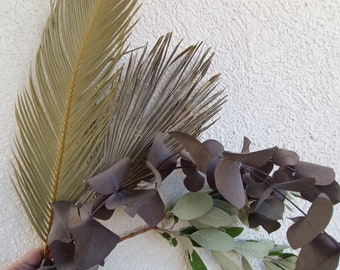 Dried Palm & Eucalyptus Bouquet: Organic Tropical Decor (4 Stem)