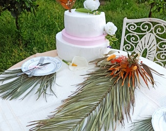 Dried Palm Leaf Arrangement: Beach Wedding Table Decor, Cake Topper