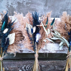 Dried Mini Bouquet,Flower Bunches,Navy blue-Beige Color,Home Decor,Vase Filler,Floral Arangement,Wedding Decor,Dry Pampas Grass,Boxo Bouquet