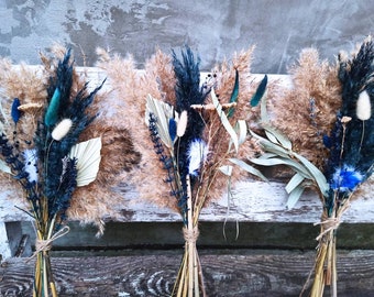 Dried Mini Bouquet,Flower Bunches,Navy blue-Beige Color,Home Decor,Vase Filler,Floral Arangement,Wedding Decor,Dry Pampas Grass,Boxo Bouquet
