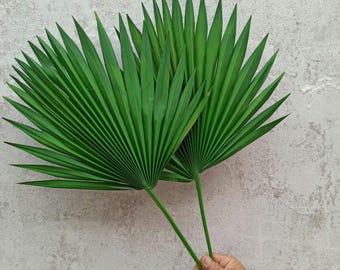Green Dried Palm Spears, Painted Fan Palm Leaves 24", Boho Wedding Table Decor