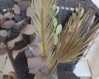Dried Palm Leaf Bouquet: Organic Eucalyptus & Tea Tree Branch Decor