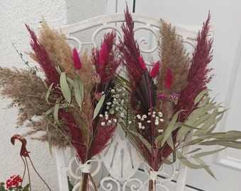 Burgundy Dried Flower Bouquet: Boho Rustic Wedding Decor