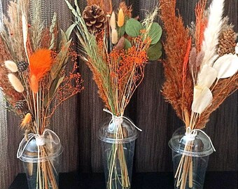 Natural Dried Mini Bouquet, Orange-White Tone, Vase Filler, Floral Arrangement, Wedding Decor, Dry Pampas, Boho Bouquet for Home Decoration