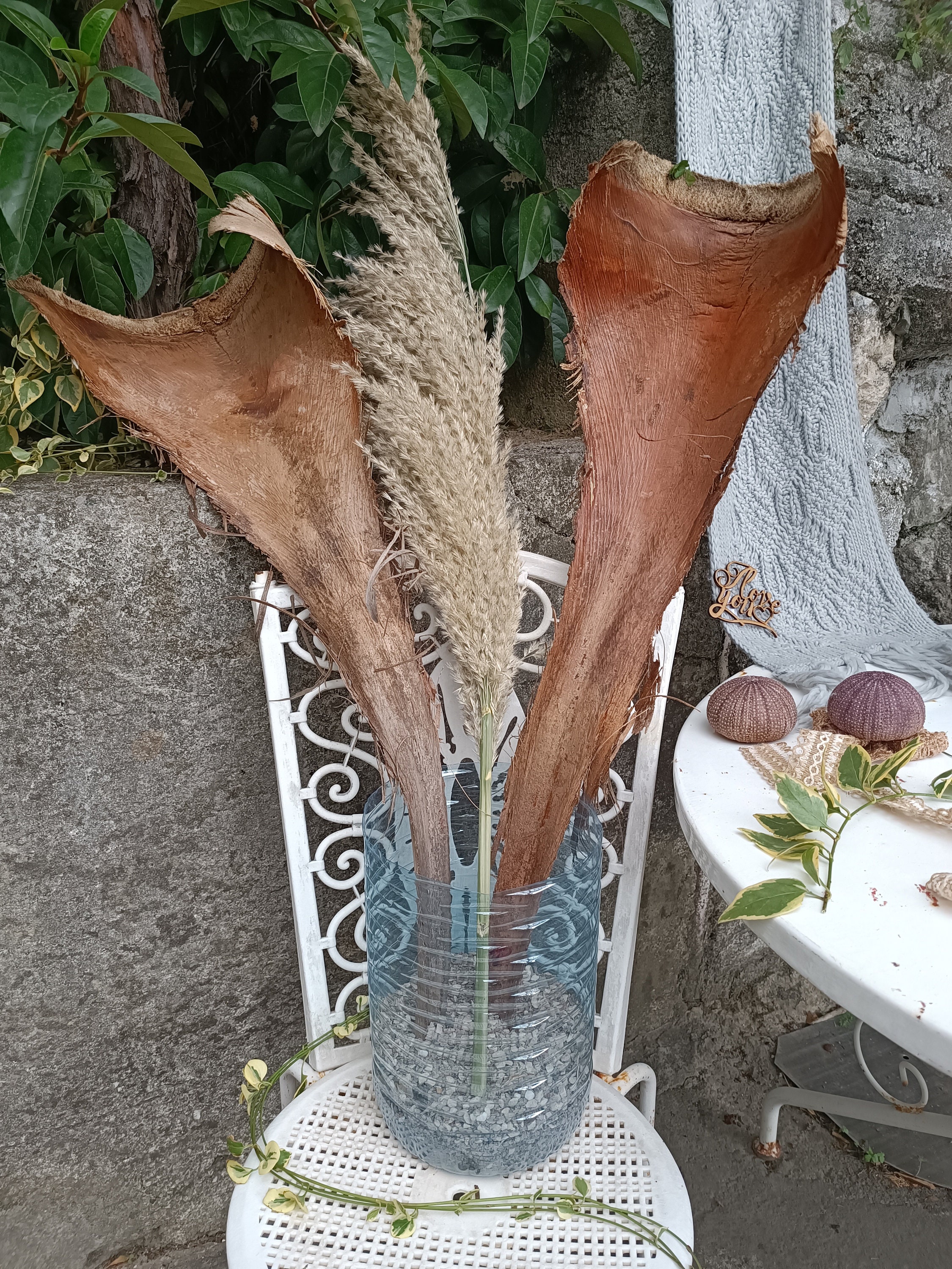 Large Dried Palm Leaf: Natural Bark B...