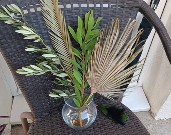 Natural Dried Palm & Olive Branch Bouquet, Tropical Rustic Home Decor