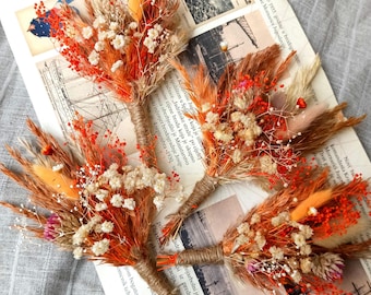 Dried Natural Weddings Boutonnieres, Terracotta Meadow Boutonnieres, Groomsmen, Pampas Buttonholes, Rustic Boho Wedding Accessories