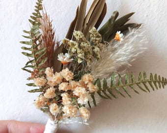 Dried Flower Boutonniere: Olive Branch, Pampas Grass, Rustic Wedding