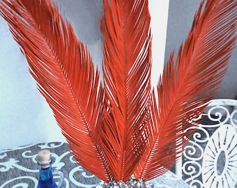 Orange Dried Sago Palm Leaves: Tropical Boho Wedding Decor (3 Stems)