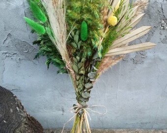 Green Dried Palm Bouquet: Rustic Farmhouse Floral Arrangement