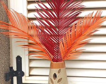 Burgundy & Orange Dried Palm Leaf: Tropical Boho Decor