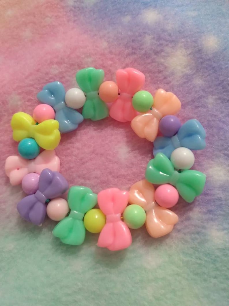Magical J Fashion Party Kei Cute Magical Girl Pastel bracelet, Pastel Bows bracelet Fairy kei Kawaii bracelets kandi