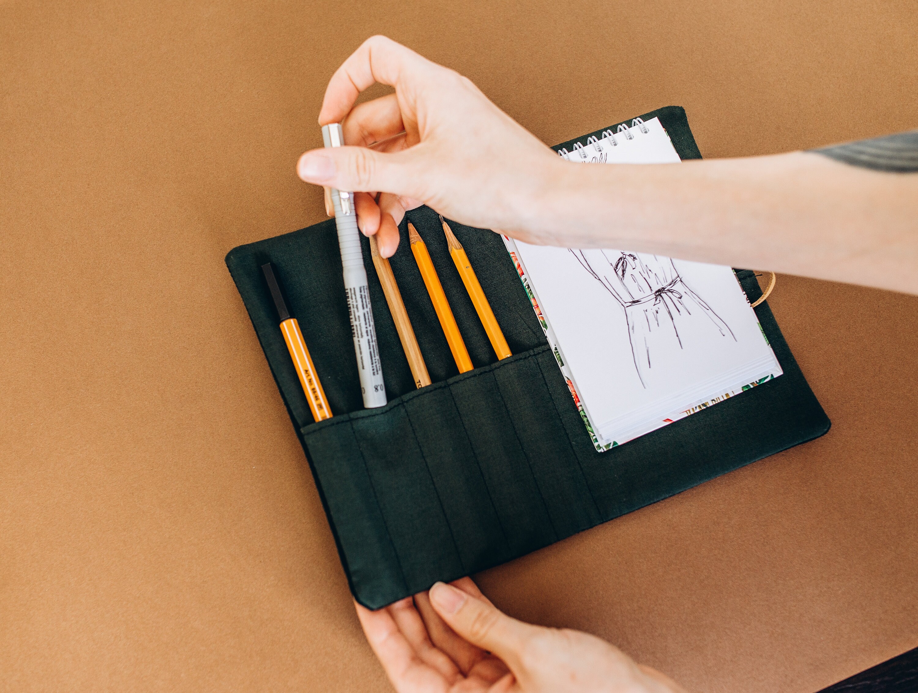 Pencil holder with painted sketchbook 2in1 canvas cute Etsy