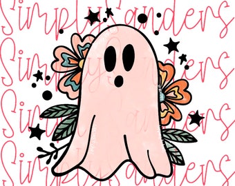 Watercolor floral Ghost Halloween Boo PNG sublimation digital download