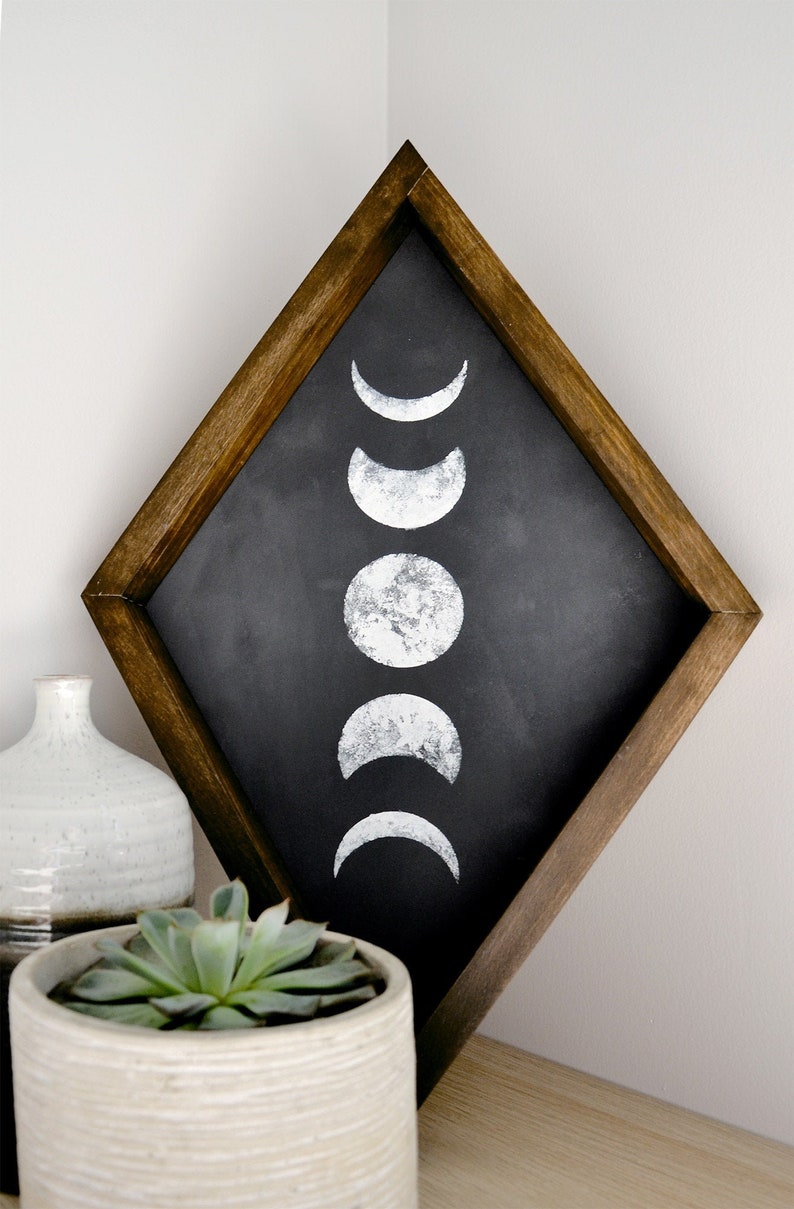 Moon Phases Wood Sign Moon Phase Wall Art Boho Home Decor | Etsy