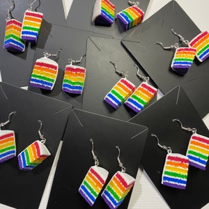 Polymer Clay Pride Rainbow Cake Earrings | Clay Mini Food Birthday Cake Stainless Steel Earrings