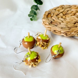 Caramel Apple Earrings | Miniature Polymer Clay Dipped Apple Accessories