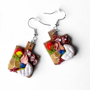 Charcuterie Earrings | Polymer Clay Cheese Board Earrings | Miniature Foods Charcuterie Cheese Tray Jewelry