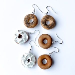 Polymer Clay Bagel Earrings | Mini Breakfast Food Jewelry