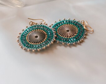 Turquoise Sunrise Beaded Earrings, Handmade in the Turks and Caicos Islands, Boho Chic