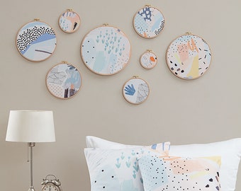 Abstract Cotton Embroidery Hoop Wall Decor & Pillow Covers Set