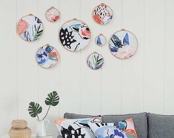 Floral Embroidery Hoop Wall Decor Set with Pillow Covers