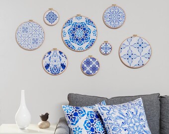 Mediterranean Tile Canvas Print Set: Blue Coastal Wall Art, Set of 8