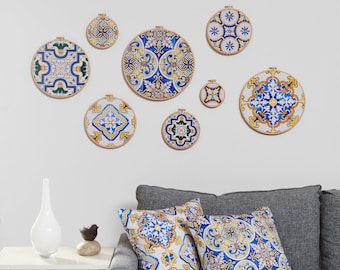 Tile Art Embroidery Hoop Wall Decor: Cotton Pillow Covers (50cm)
