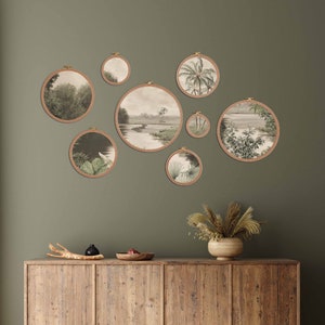 Botanical Print Set: Beech Wood Embroidery Hoop Wall Art