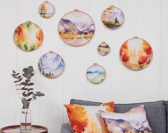 Autumn Forest Embroidery Hoop Art: Watercolor Nature Decor