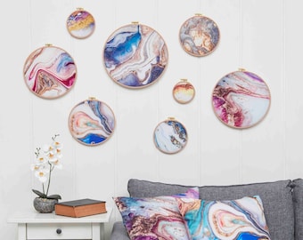 Volcanic Stone Wall Decor: Framed Fabric Embroidery Art