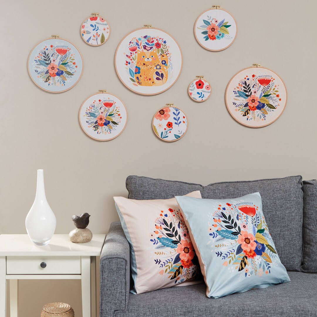 Cat & Floral Embroidery Hoop Wall Decor - Cotton Pillow Covers - Etsy