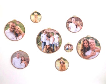 Custom Photo Embroidery Hoop Art: Organic Cotton Family Gift