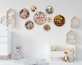 Mickey Mouse Embroidery Hoop Wall Art, Disney Nursery Decor, Set of 8