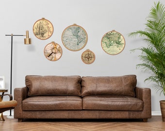 Retro Map Embroidery Hoop Wall Art: Handmade Home Decor