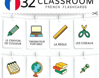Flashcards Frans in de klas woordenschat, leren voor kinderen (afdrukbaar)