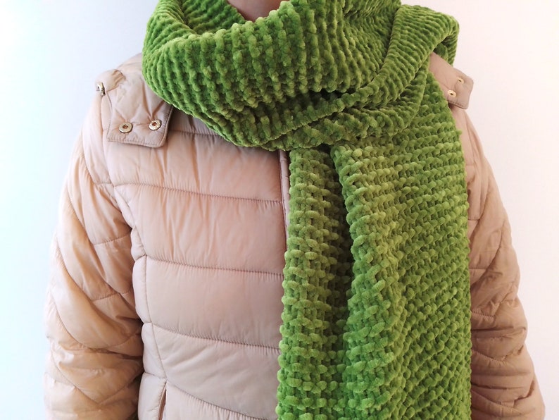 Velvet Scarf Soft Scarf Purple Green Scarf Women Womens Hand Knitted Scarf Fluffy Scarf zdjęcie 5