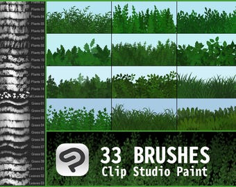 Clip Studio Paint Foliage Brush Set: Grass, Leaves, Plants, Nature, Vegetation
