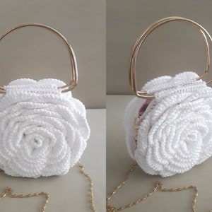 Crochet Rose Purse,Pink Rose Bag,Flower Bag,Handmade Design Bags,Evening Bag,Mini Pouch,Luxury Handbag,Trendy Tote Bag,3D Rose Flower Bag White