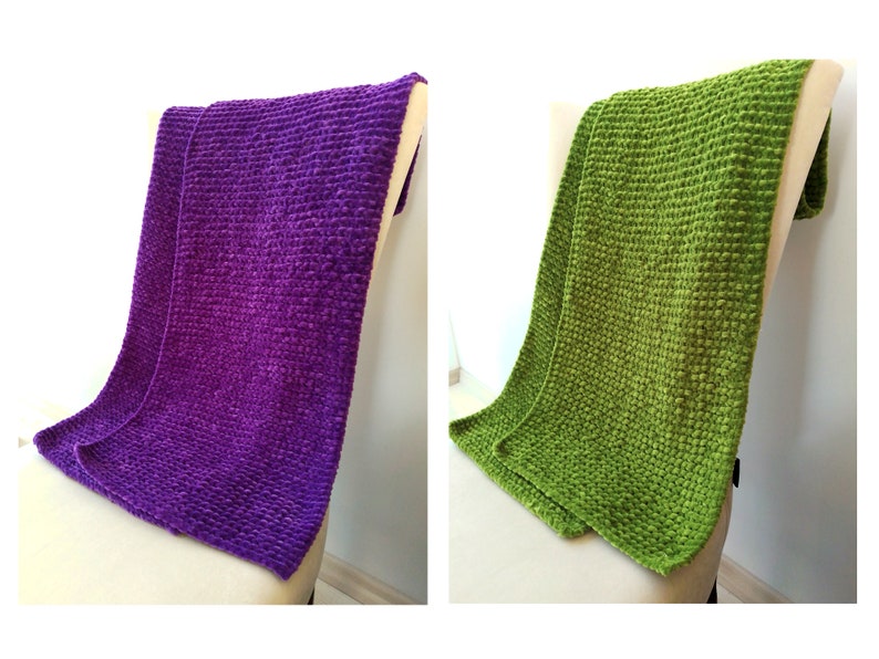 Velvet Scarf Soft Scarf Purple Green Scarf Women Womens Hand Knitted Scarf Fluffy Scarf zdjęcie 2