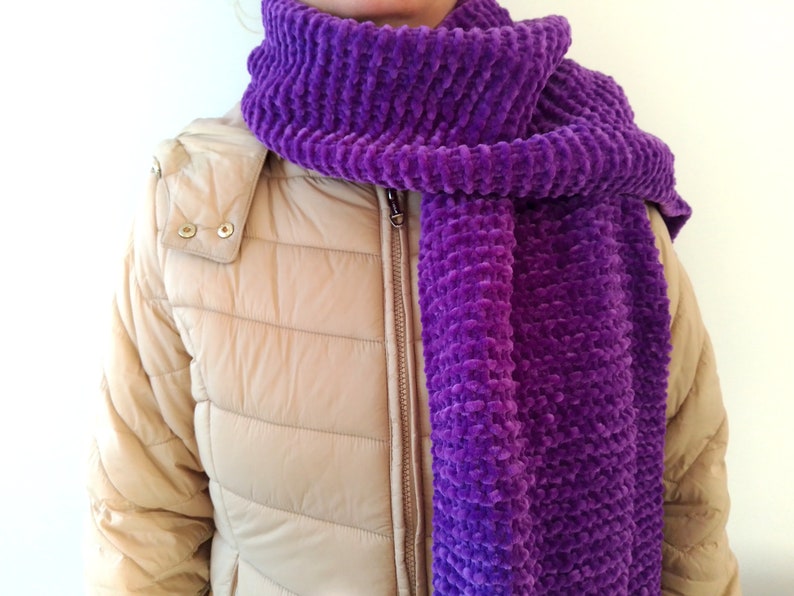 Velvet Scarf Soft Scarf Purple Green Scarf Women Womens Hand Knitted Scarf Fluffy Scarf zdjęcie 3