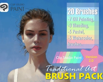 Clip Studio Paint Brushes, Traditional Art Brushes, Textured Brushes, Pastel, Watercolor, Oil Painting Brushes, Clip Studio Brushes, CSP