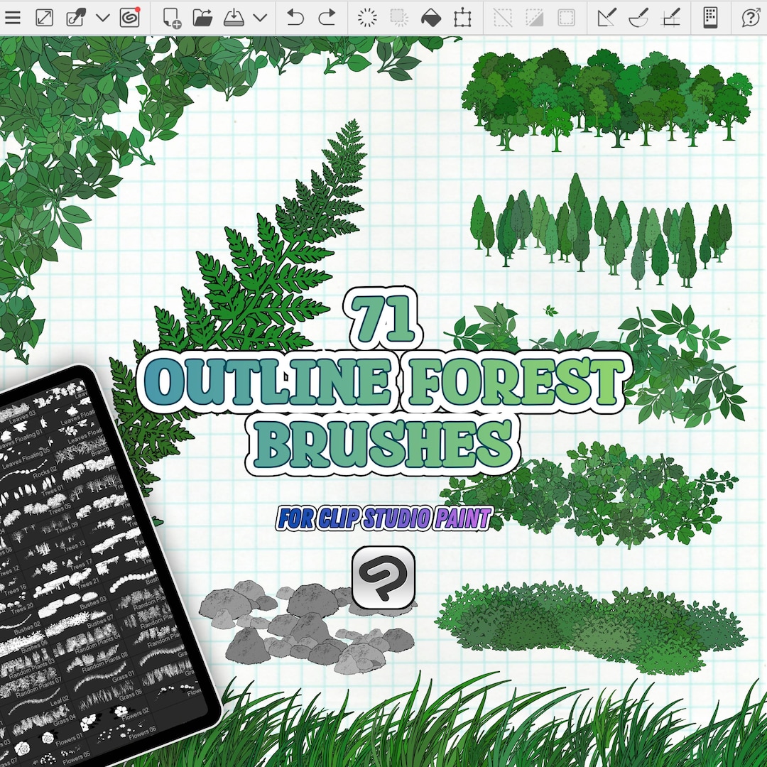 Outline Forest Brushes for Clip Studio Paint: Trees, Plants, Leaves ...